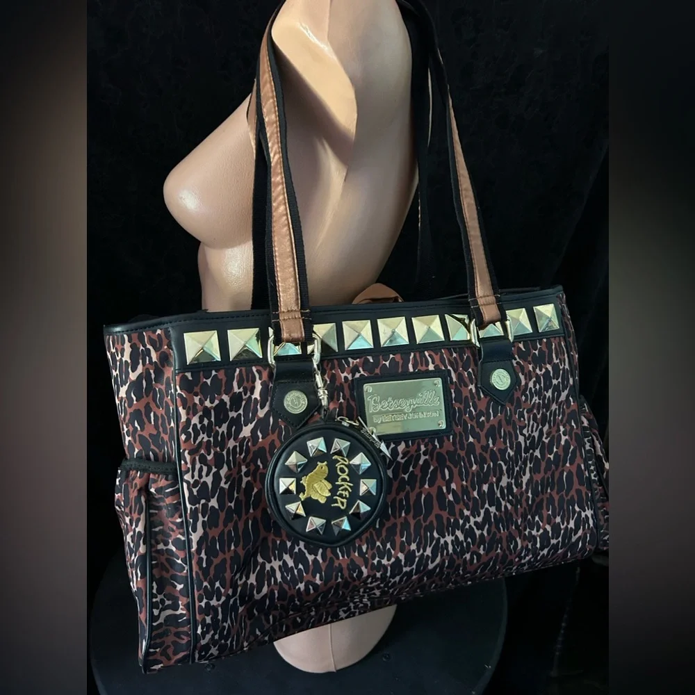Betsey Johnson rocker chick leopard gold vintage baby diaper bag nwt rockabilly